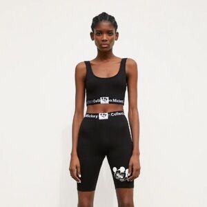 Zara Mickey glitch collection spandex bike shorts and top, set